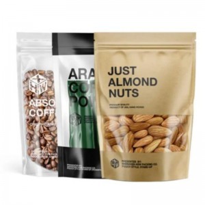 Geanta de ambalare a alimentelor tipărite personalizate Ziplock Kraft Hârtie stand up cu fermoar și fereastră